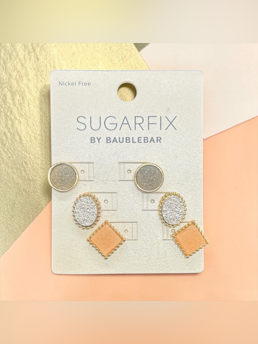 💛SUGARFIX BY BAUBLEBAR💛3-PC Gold-Tone, Silver & Peach Stud Earring Set/NIP